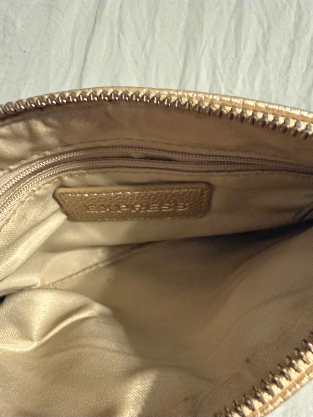 Express Metallic Gold Pebbled Leather Wristlet Clutch